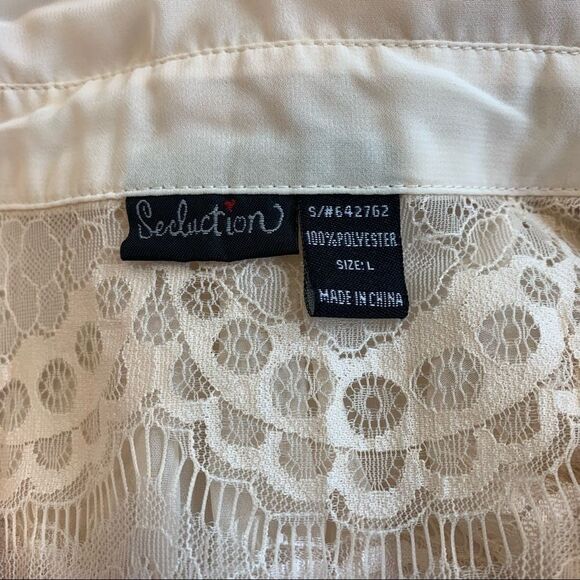 Cream chiffon lace button down Front tie blouse L - Picture 5 of 5
